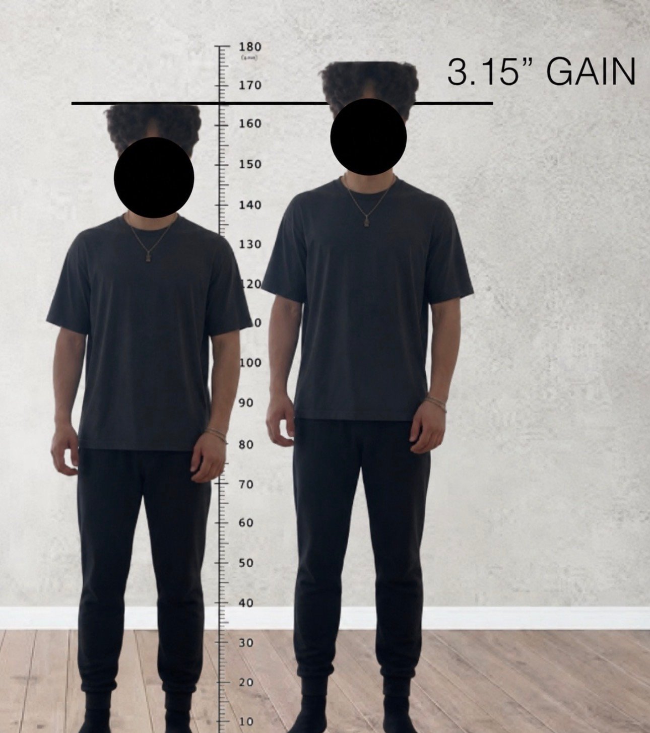 Before and after height comparison, 5'5.5" to 5'9"